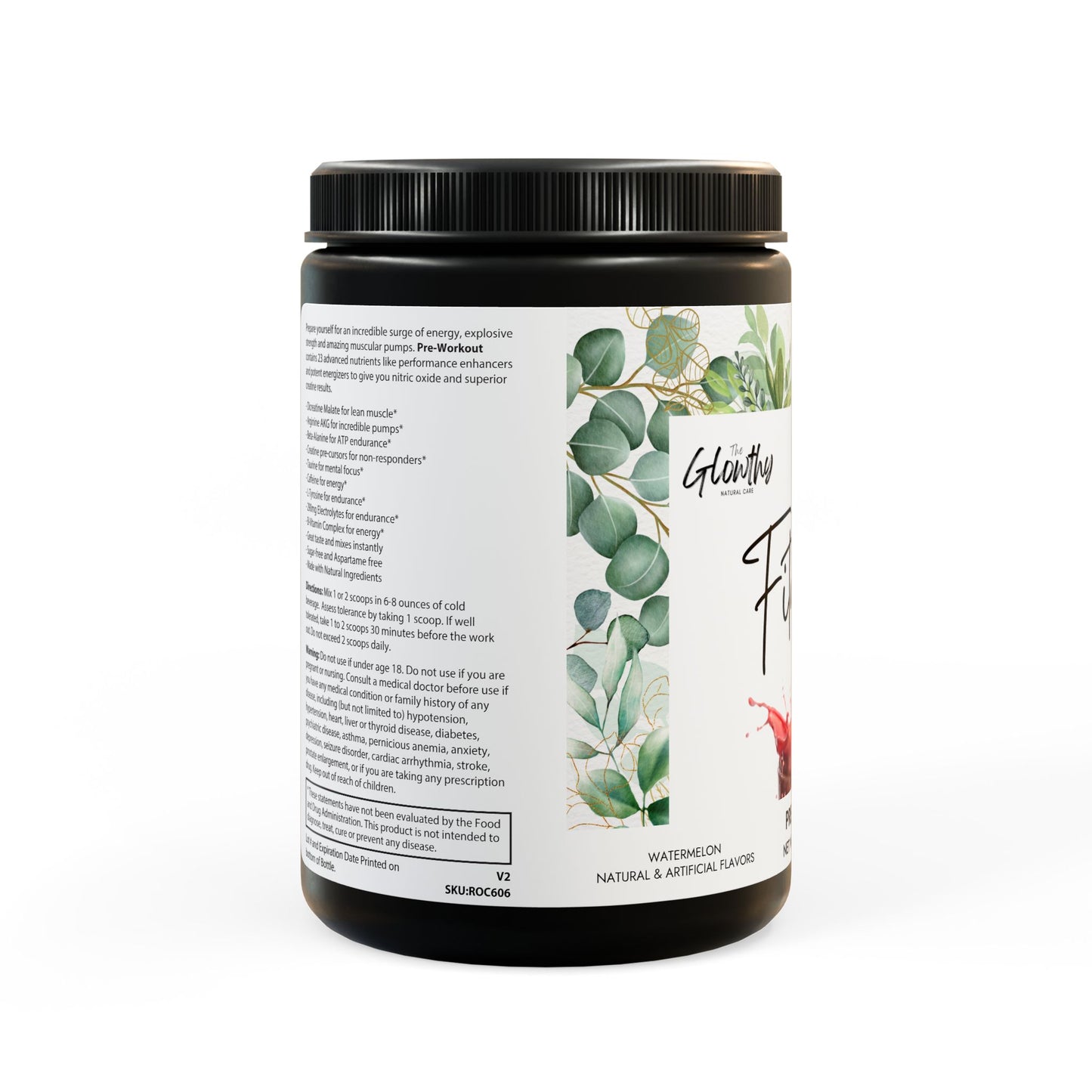 FITNESS & GLOW Pre-Workout Supplement, Watermelon (300g, 10.58oz)