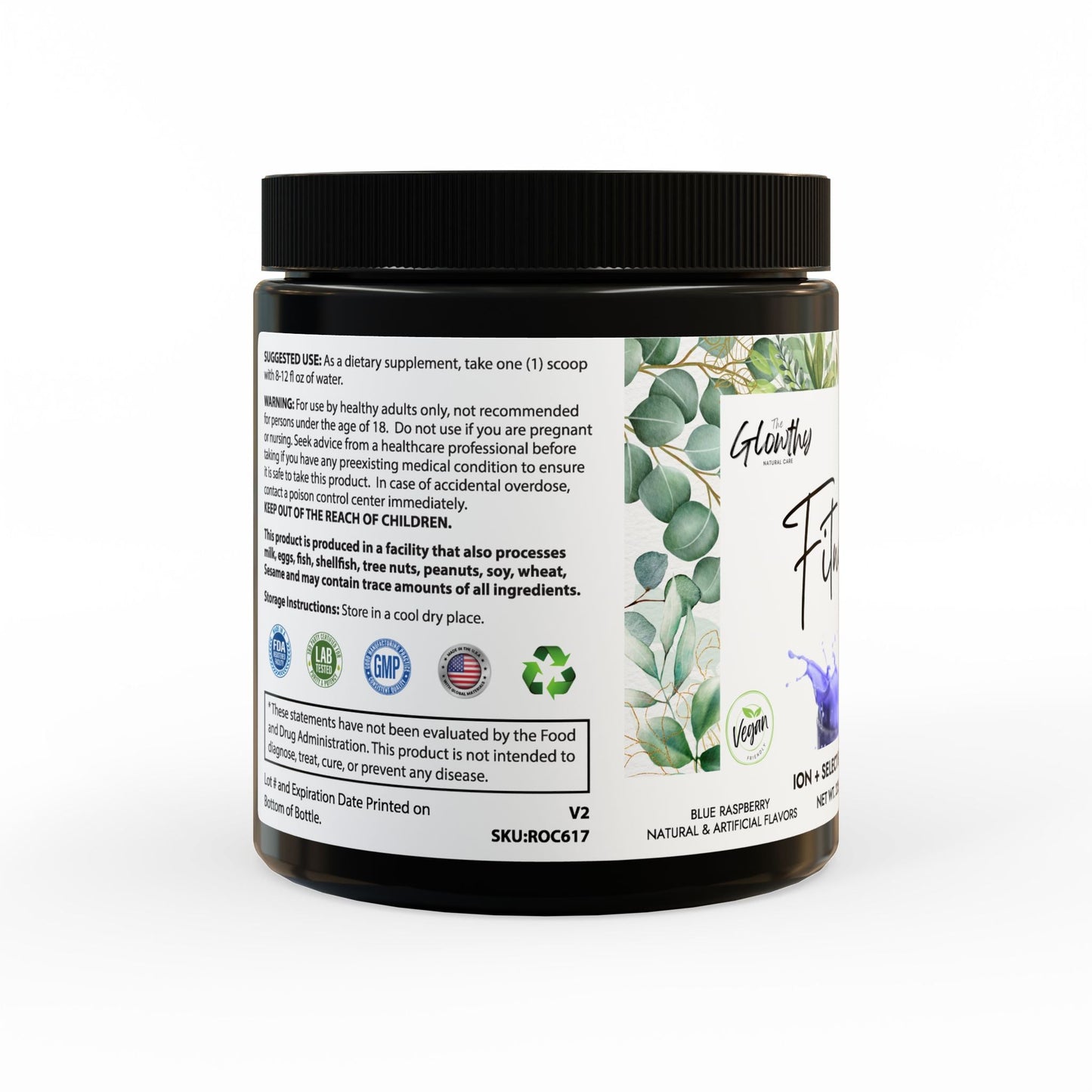 Electrolyte Powder Supplement - FITNESS & GLOW ION + Select Electrolyte Supplement, 225g, 7.9oz in a black container, vegan-friendly, contains essential electrolytes, vitamins, minerals, and superfoods to fuel hydration and energy. Take your workout to the next level