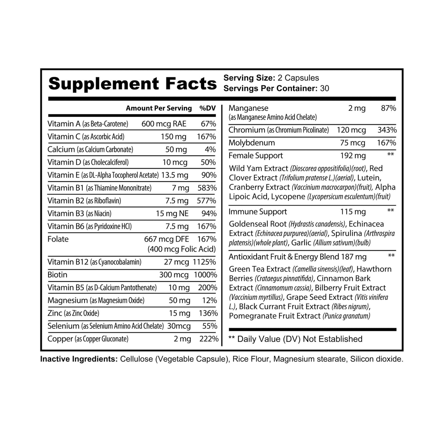 Multivitamin for Women INNER BLOOM Supplement (60 Capsules) All in one. designed to support exercise performance, aerobic energy metabolism, conversion of food into cellular energy, hair health, antioxidant function.