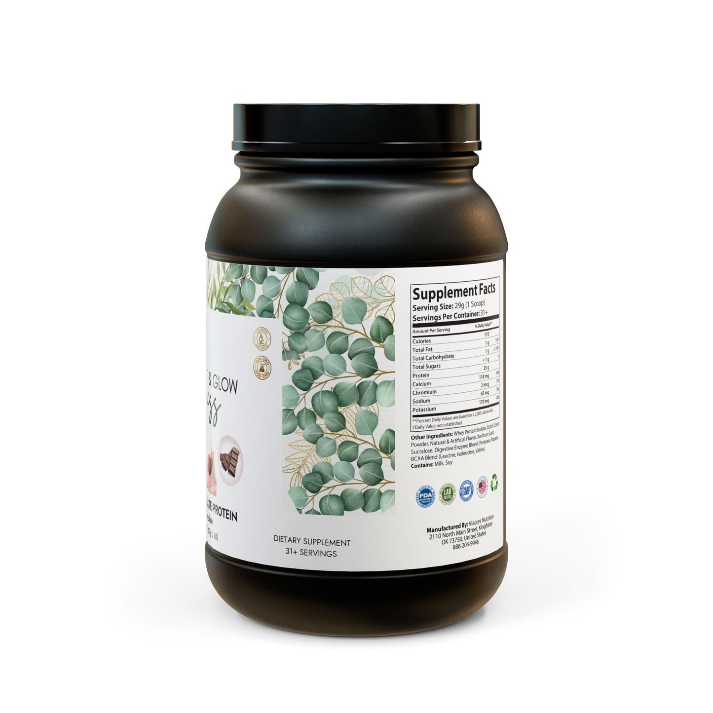 whey protein isolate supplement by FITNESS & GLOW (907g, 2lb) for muscle building and recovery.