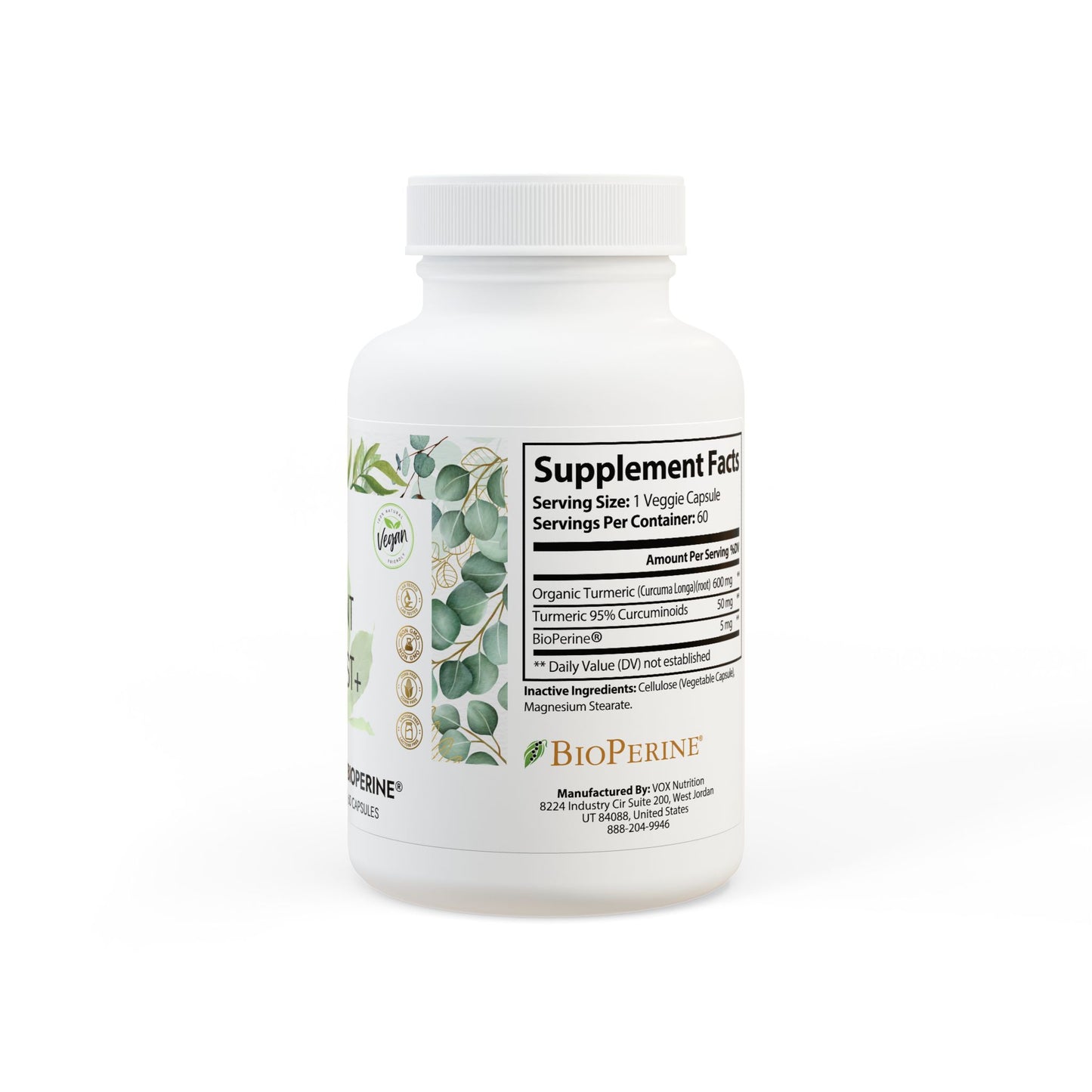 PLANT BOOST+ TURMERIC with BioPerine® (Black Pepper Fruit Extract) Supplement (60 Capsules)