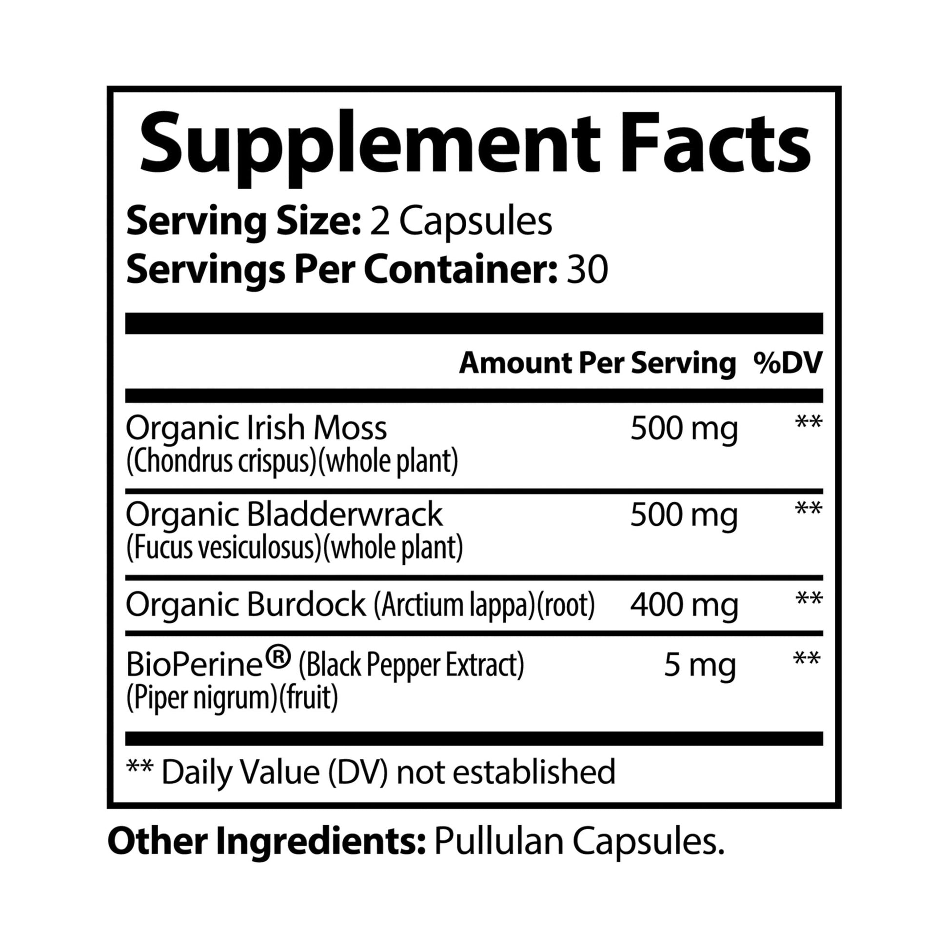 Sea Moss Benefits ORGANIC SUPERFOOD Sea Moss Supplement provides over 92 essential vitamins and minerals in a whole-food bioavailable state to support health, vitality, and energy.  (60 Capsules) bottle