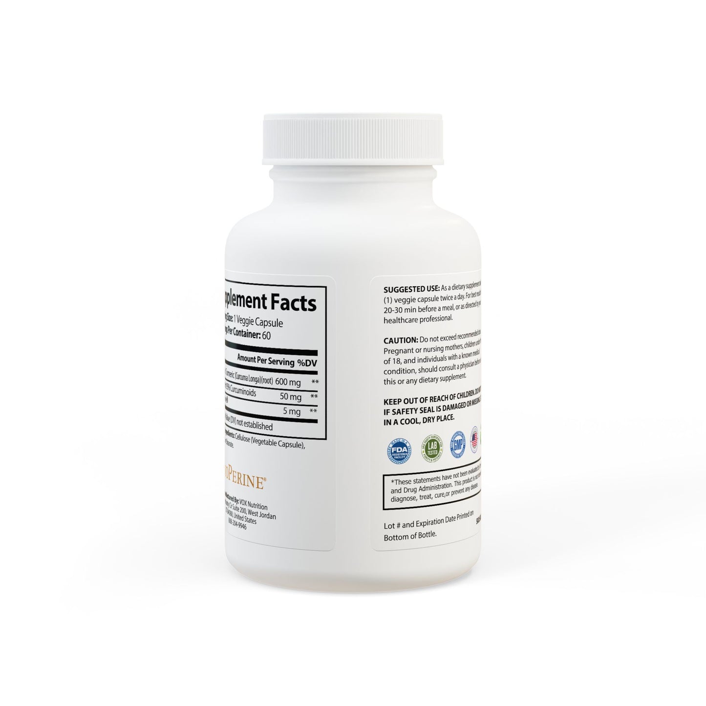 PLANT BOOST+ TURMERIC with BioPerine® (Black Pepper Fruit Extract) Supplement (60 Capsules)