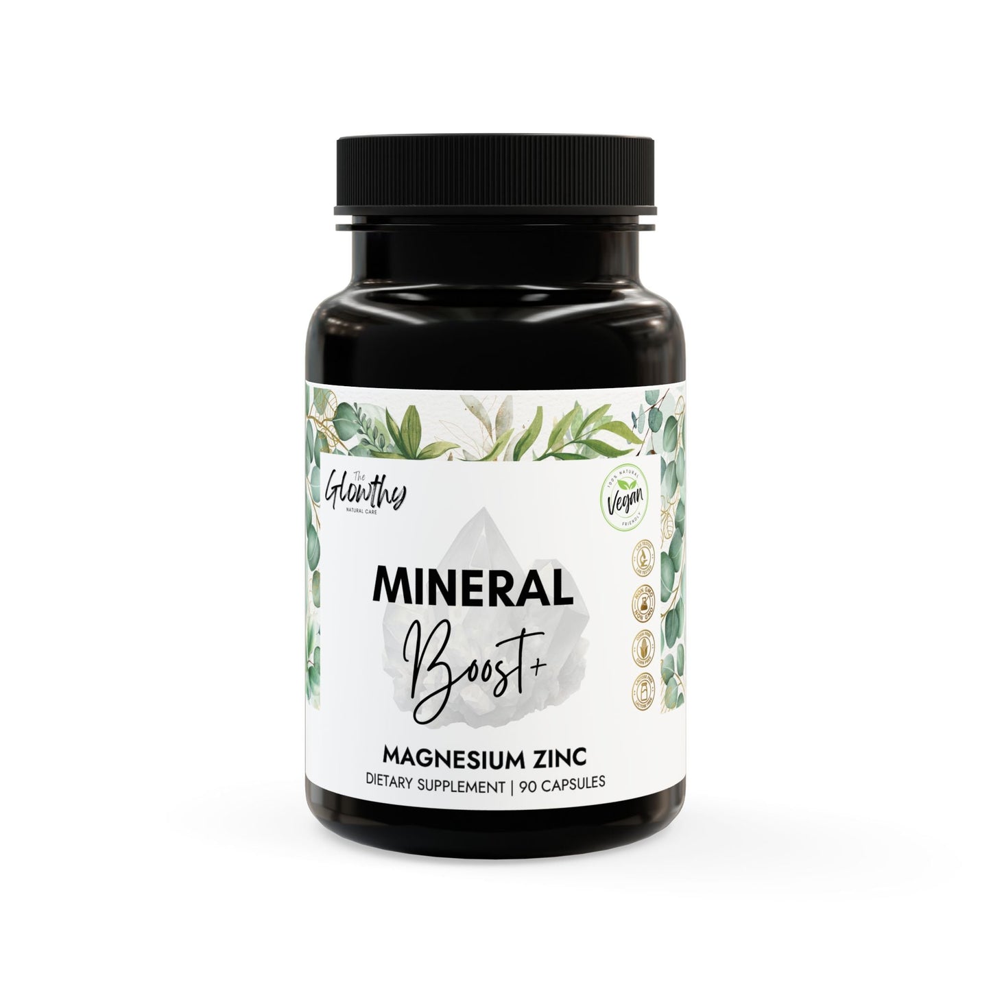 Magnesium Zinc Supplement MINERAL BOOST+ to boost Exercice Performance, bottle with 90 capsules supporting athletic performance and bodybuilding, vegan-friendly and non-GMO.