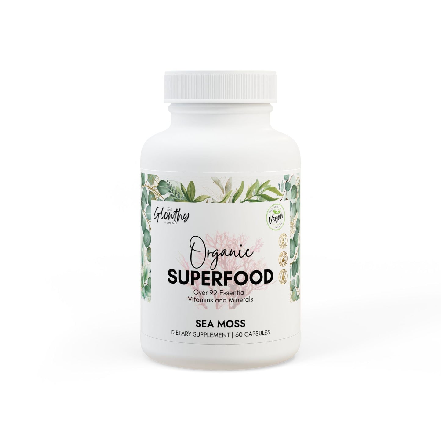 Sea Moss Benefits ORGANIC SUPERFOOD Sea Moss Supplement provides over 92 essential vitamins and minerals in a whole-food bioavailable state to support health, vitality, and energy.  (60 Capsules) bottle
