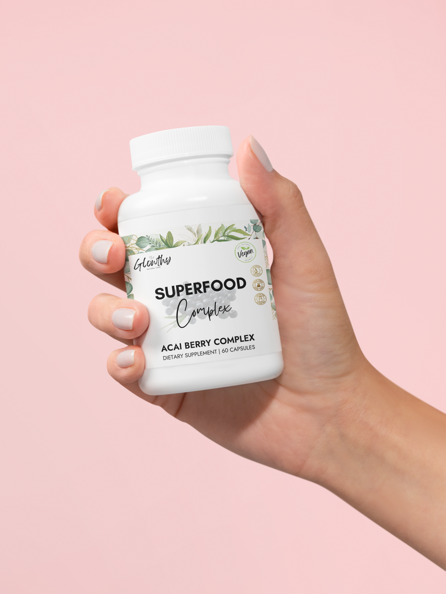 acai powder benefits SUPERFOOD COMPLEX Acai Berry Supplement bottle , 60 capsules, vegan-friendly, supports healthy digestion.