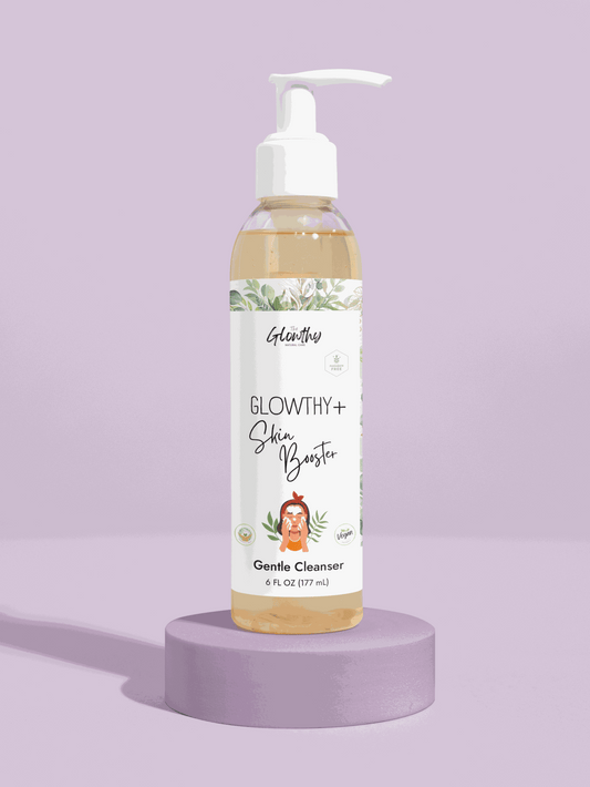 Gentle Cleanser GLOWTHY+ SKIN BOOSTER Face and Body, 6oz bottle with pump, ideal for sensitive skin.