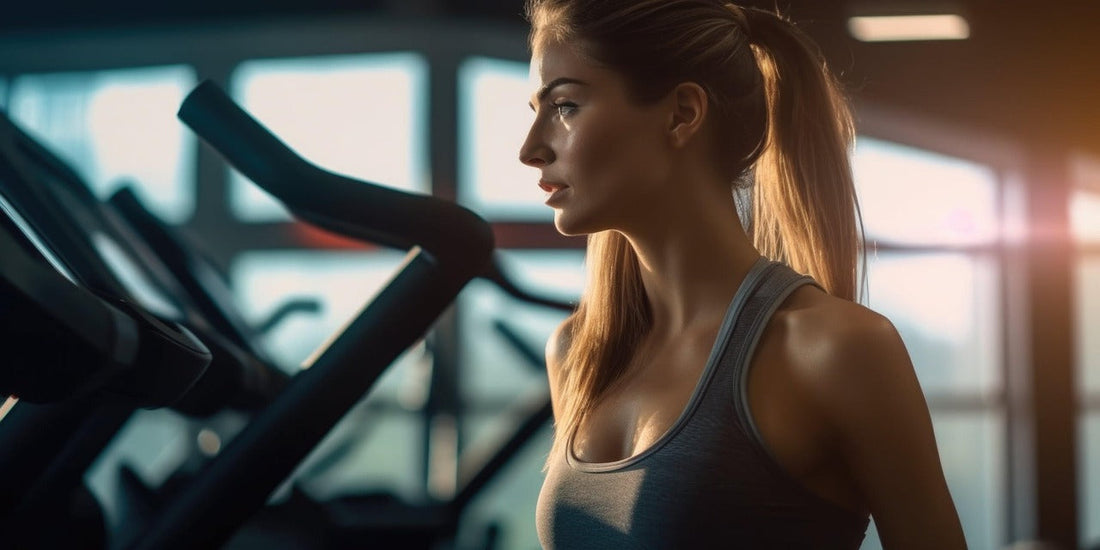 Fit woman training on treadmill with focus on fasting and pre workouts impact on fast. Do pre workouts break your fast
