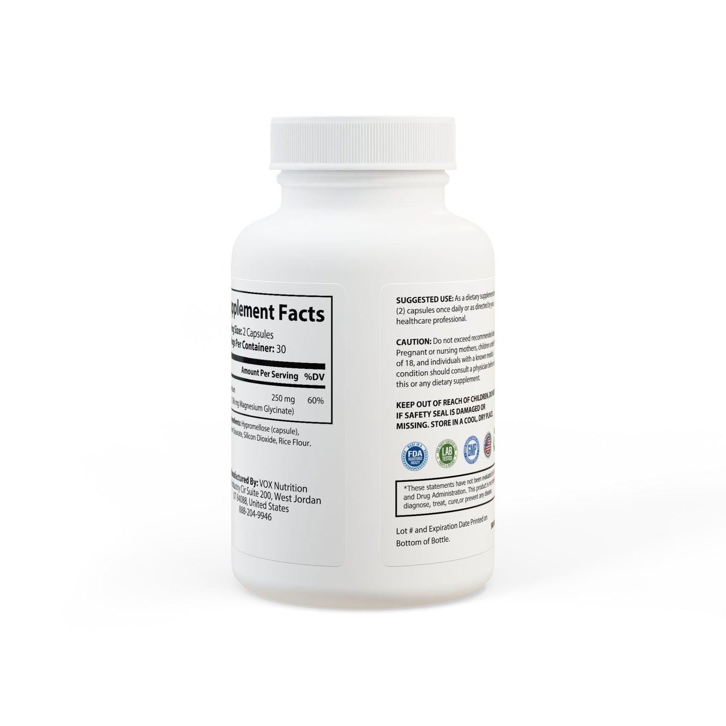Magnesium Glycinate Supplement MINERAL BOOST+ Magnesium Glycinate Supplement, Natural boost dietary supplement​, bottle with 60 capsules, supports athletic performance, vegan-friendly and non-GMO.