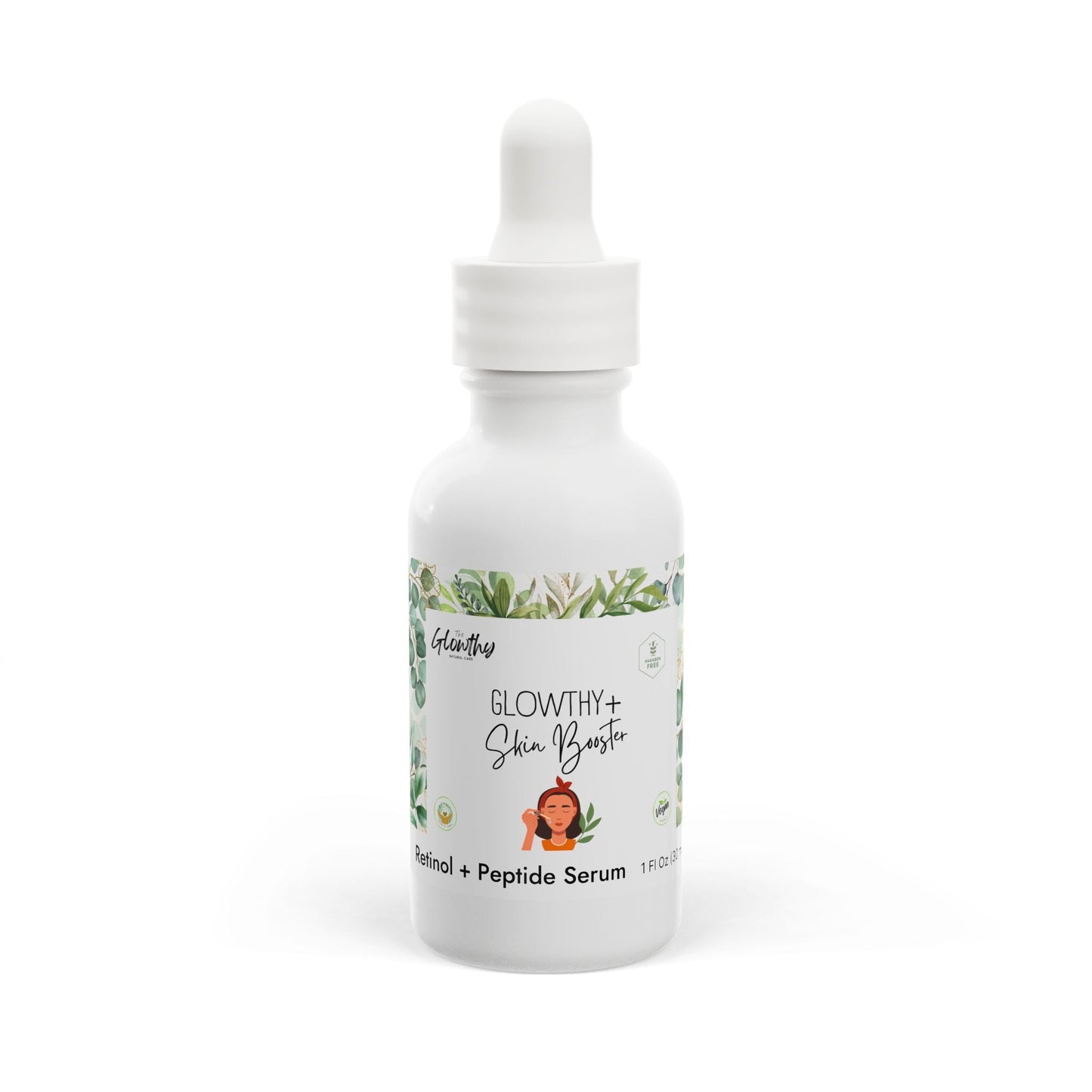 GLOWTHY+ SKIN BOOSTER Retinol and Peptide Face Serum, 1oz bottle.