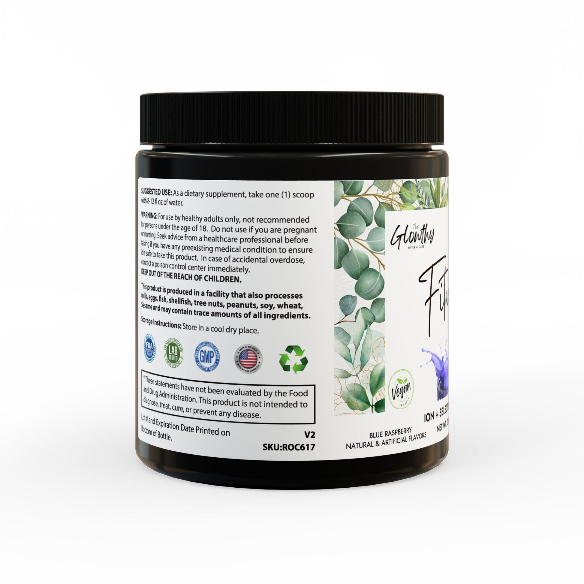 Electrolyte Powder Supplement - FITNESS & GLOW ION + Select Electrolyte Supplement, 225g, 7.9oz in a black container, vegan-friendly, contains essential electrolytes, vitamins, minerals, and superfoods to fuel hydration and energy. Take your workout to the next level