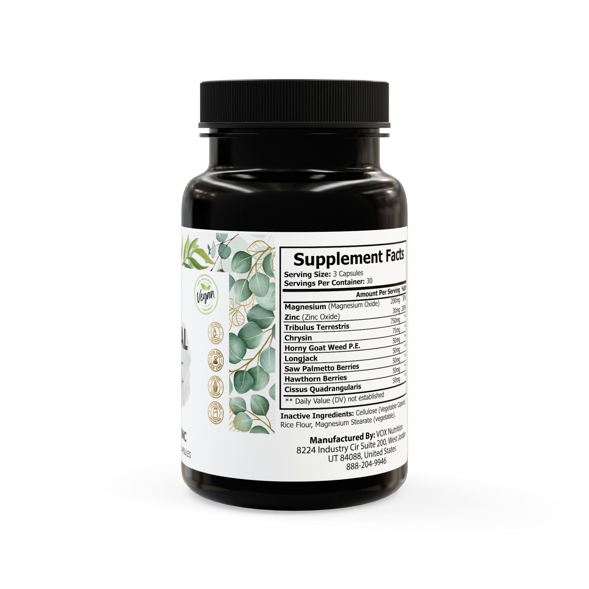 Magnesium Zinc Supplement MINERAL BOOST+ to boost Exercice Performance, bottle with 90 capsules supporting athletic performance and bodybuilding, vegan-friendly and non-GMO.