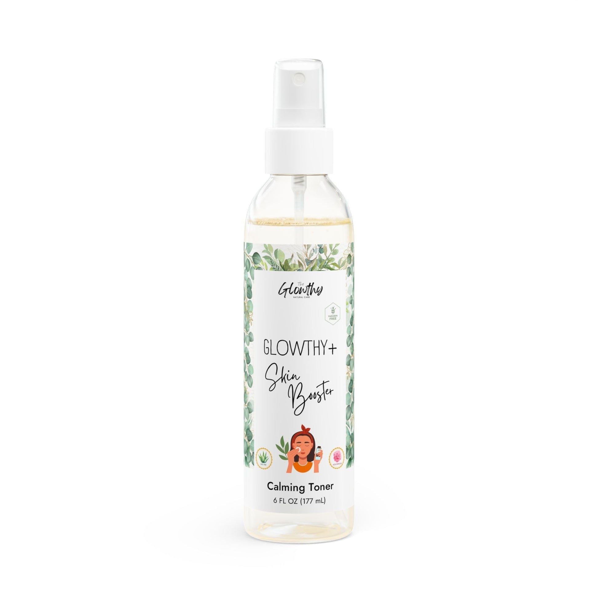 Calming Toner, 6oz GLOWTHY+ SKIN BOOSTER 6oz bottle with fine-mist sprayer for sensitive skin. 