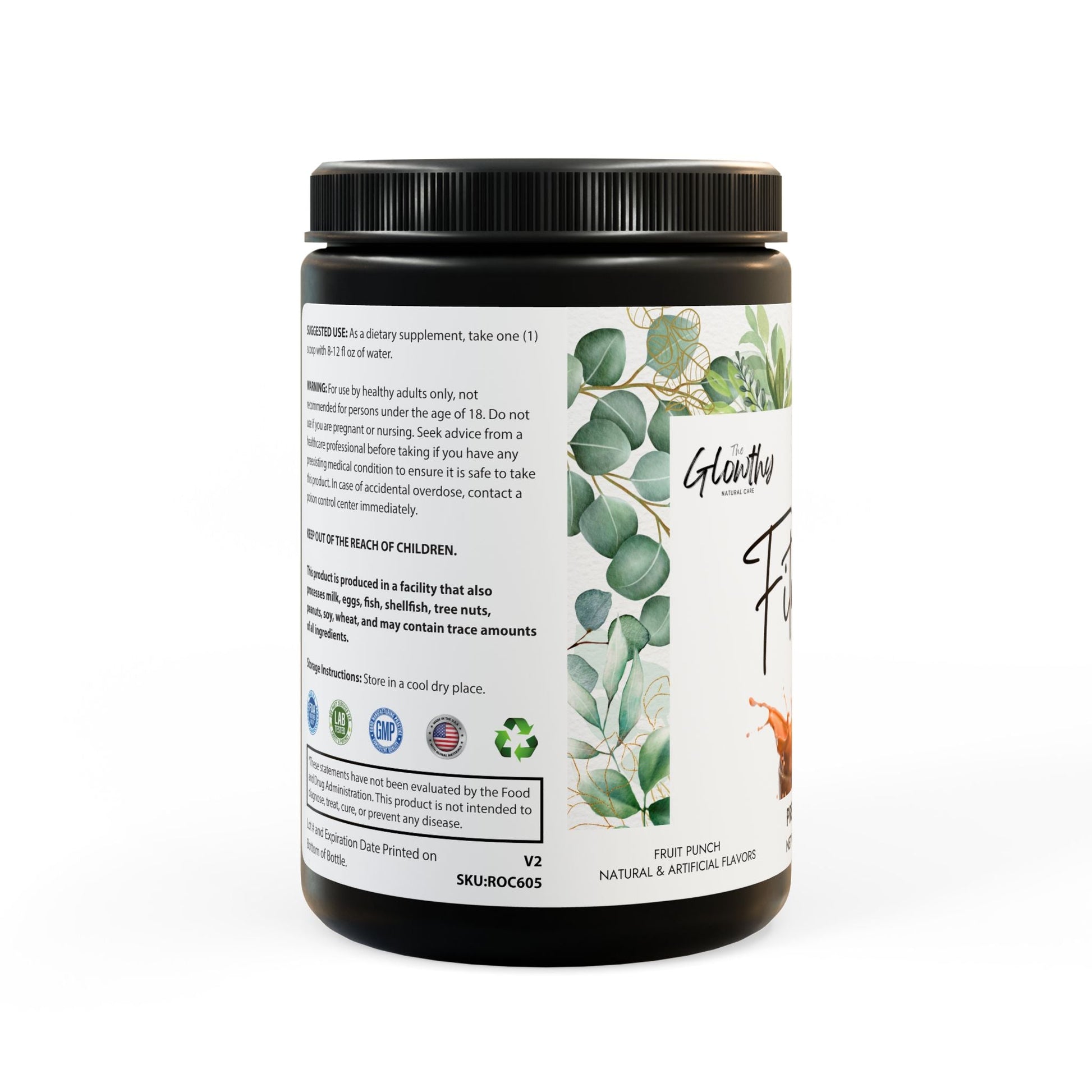 Pre-Workout Supplements - FITNESS & GLOW Fruit Punch, 204g container.