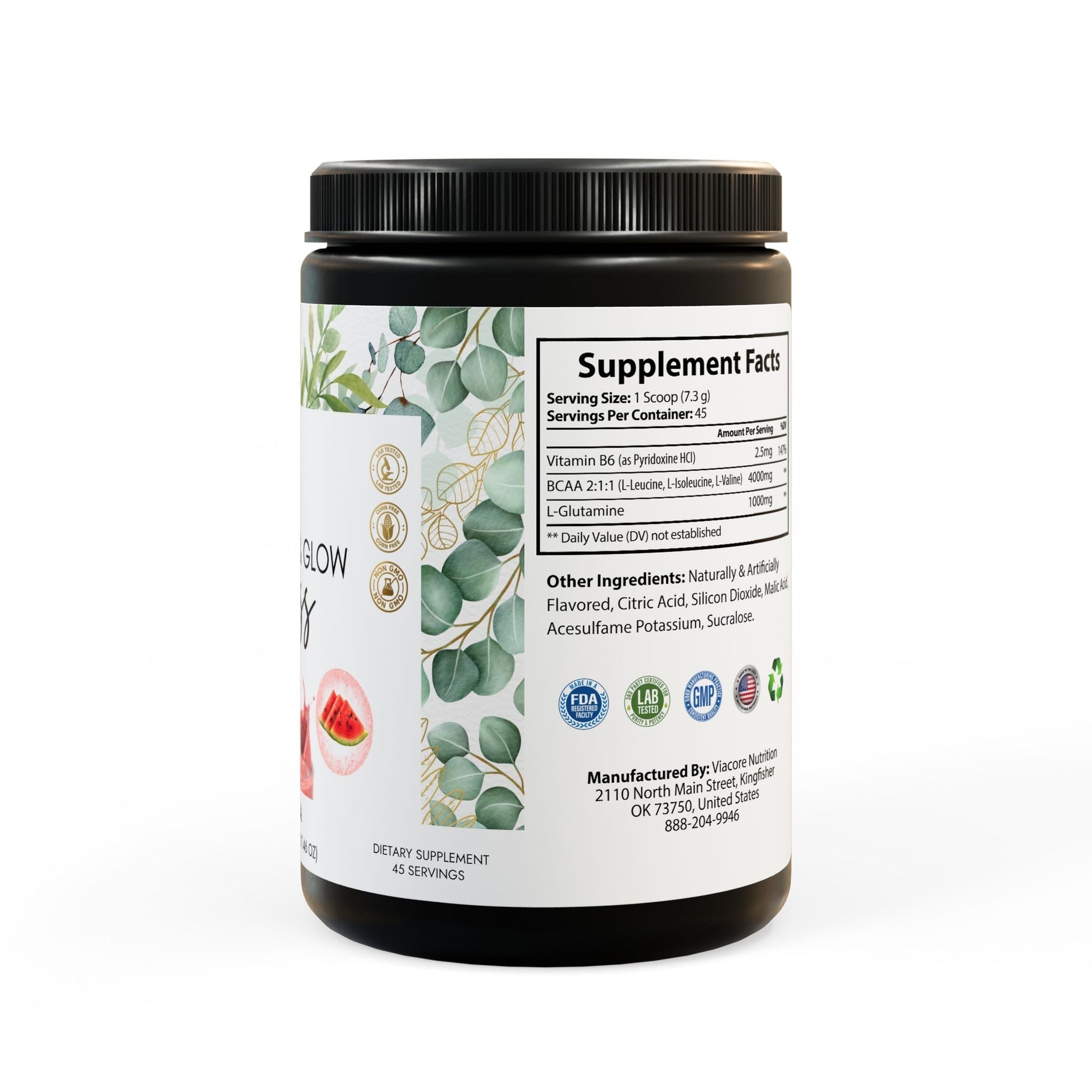 FITNESS & GLOW BCAA Supplement with Watermelon flavor boosts exercise, aids recovery, and prevents muscle breakdown. Ideal for fitness enthusiasts and athletes.