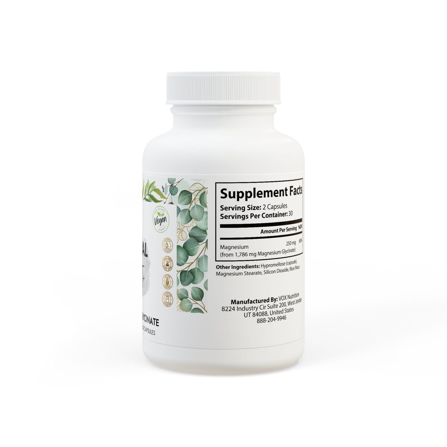 Magnesium Glycinate Supplement MINERAL BOOST+ Magnesium Glycinate Supplement, Natural boost dietary supplement​, bottle with 60 capsules, supports athletic performance, vegan-friendly and non-GMO.
