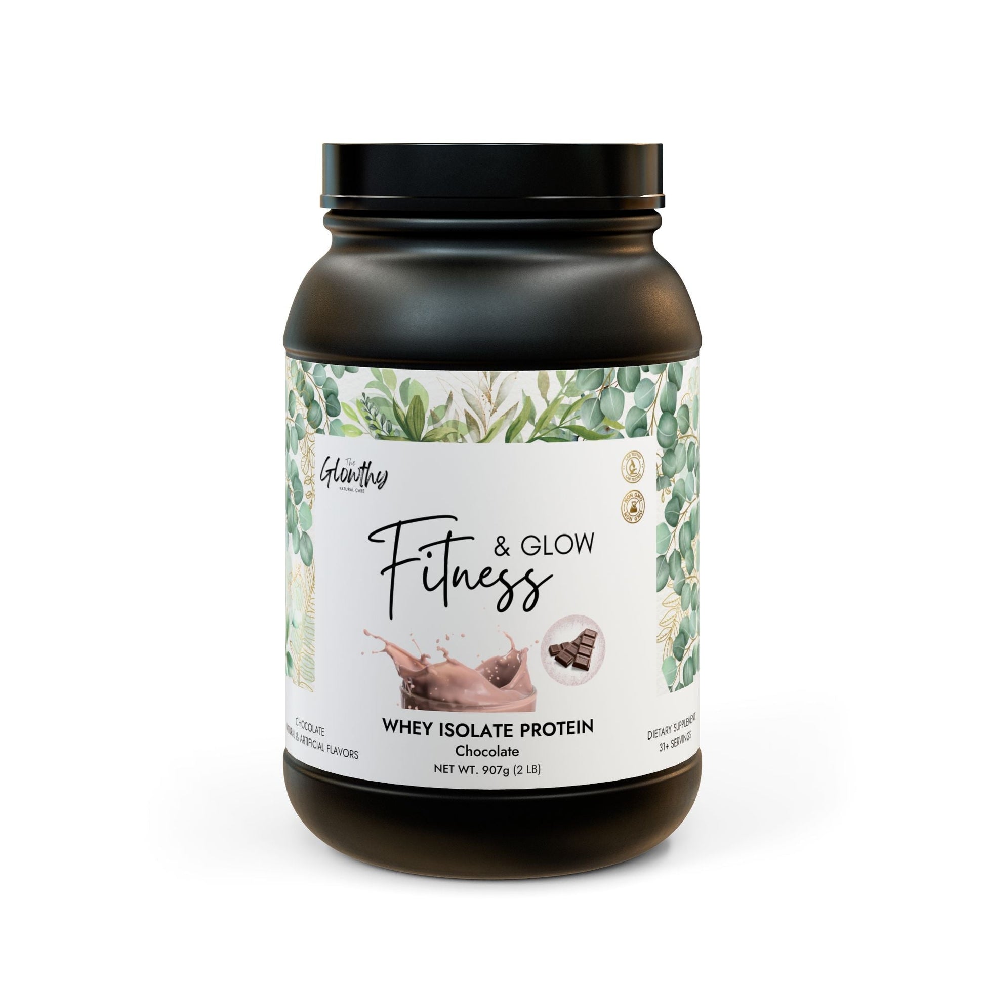 Whey Isolate Protein supplement by FITNESS & GLOW (907g, 2lb) for muscle building and recovery.