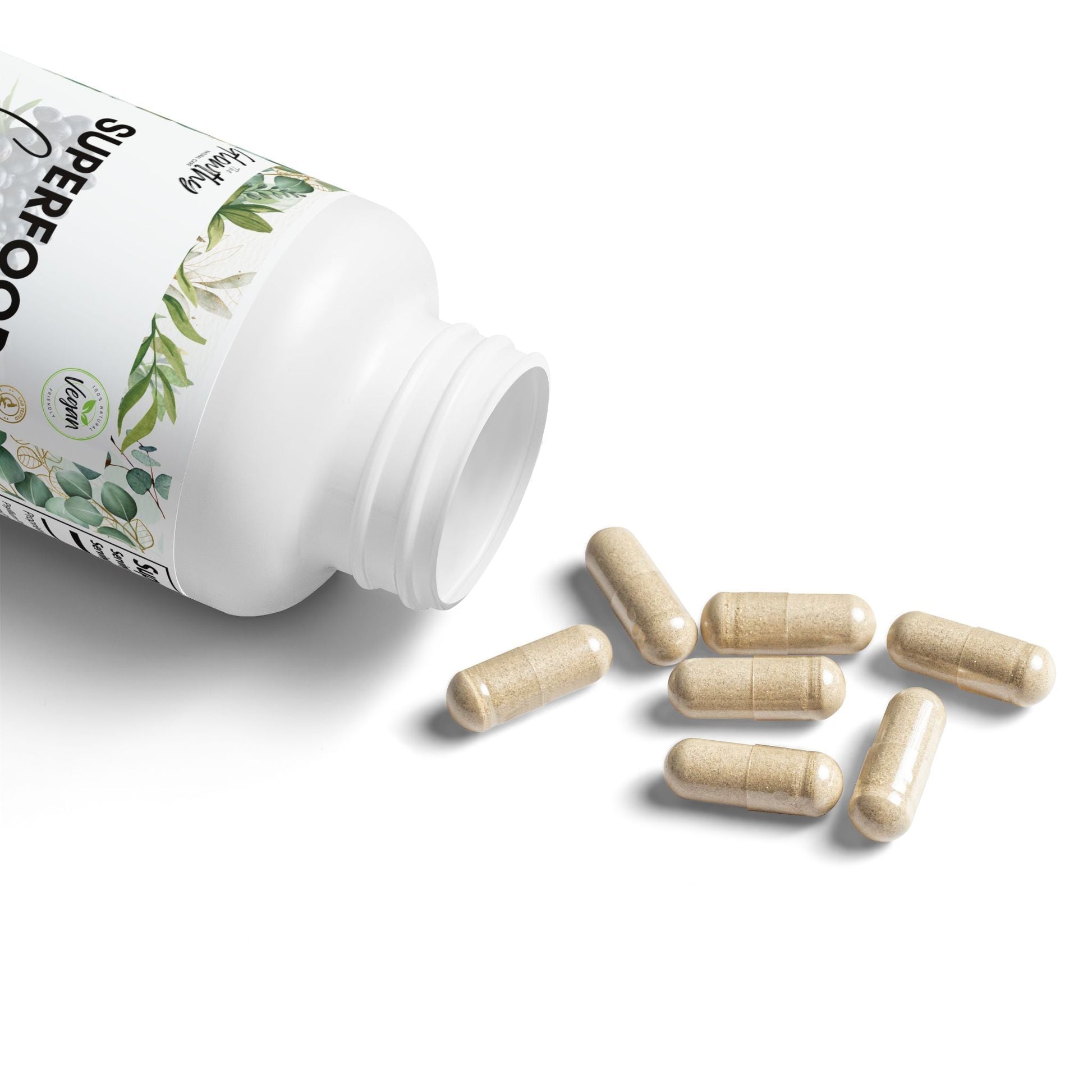 acai powder benefits SUPERFOOD COMPLEX Acai Berry Supplement bottle , 60 capsules, vegan-friendly, supports healthy digestion.