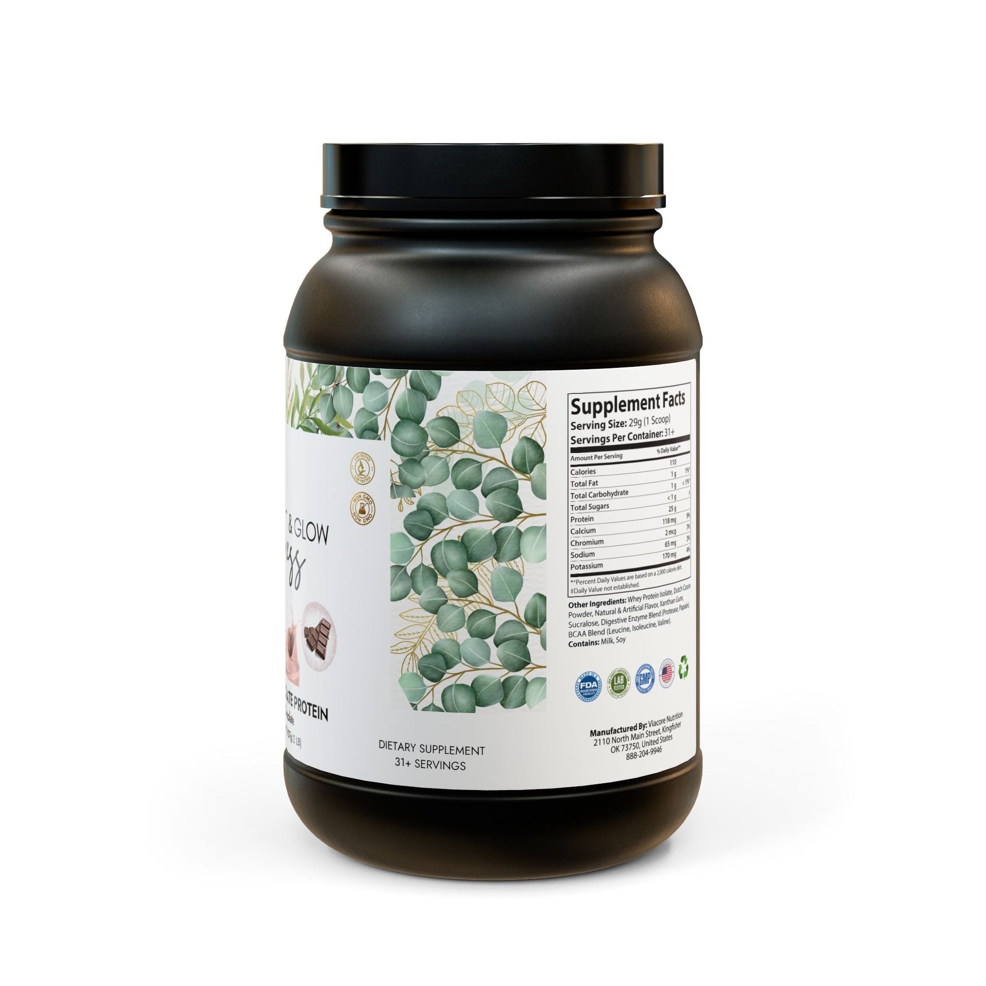 whey protein isolate supplement by FITNESS & GLOW (907g, 2lb) for muscle building and recovery.