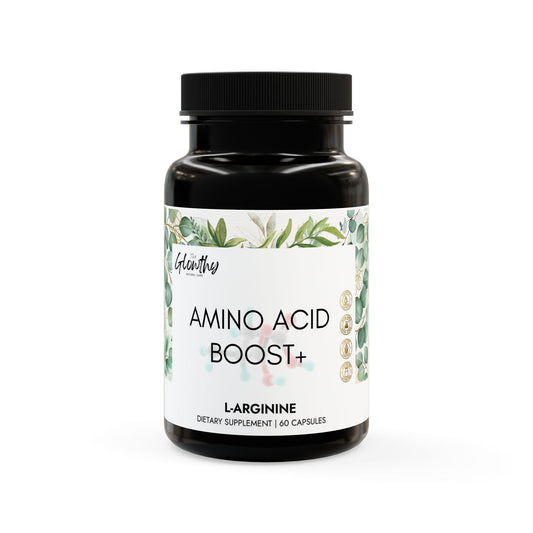AMINO ACID BOOST+ L-Arginine Supplement bottle, 60 capsules, supports exercise performance and recovery.