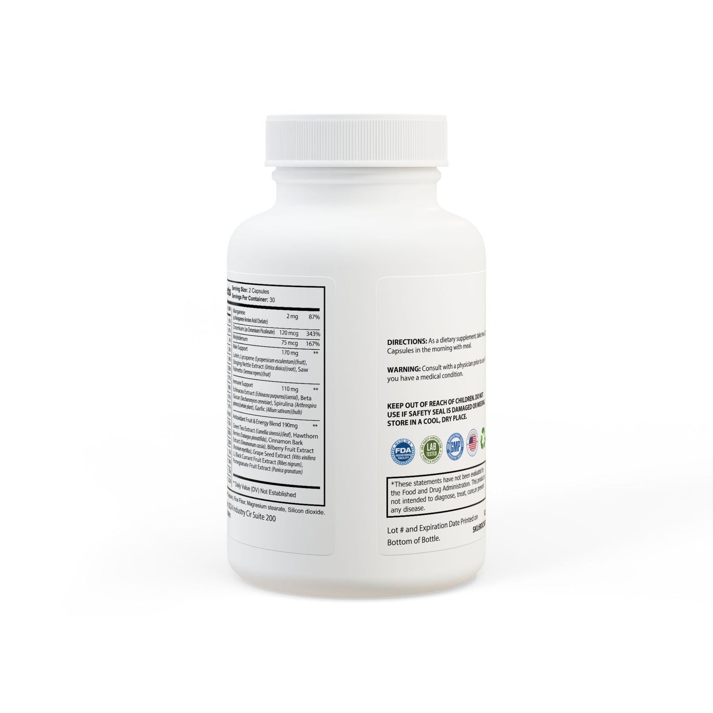 Multivitamin for Men Supplement INNER POWER Designed to bridge the nutritional gap in busy lifestyles by providing the perfect amount of vitamins, minerals, antioxidants. Supplement bottle, 60 capsules, designed to support men's health and energy metabolism.