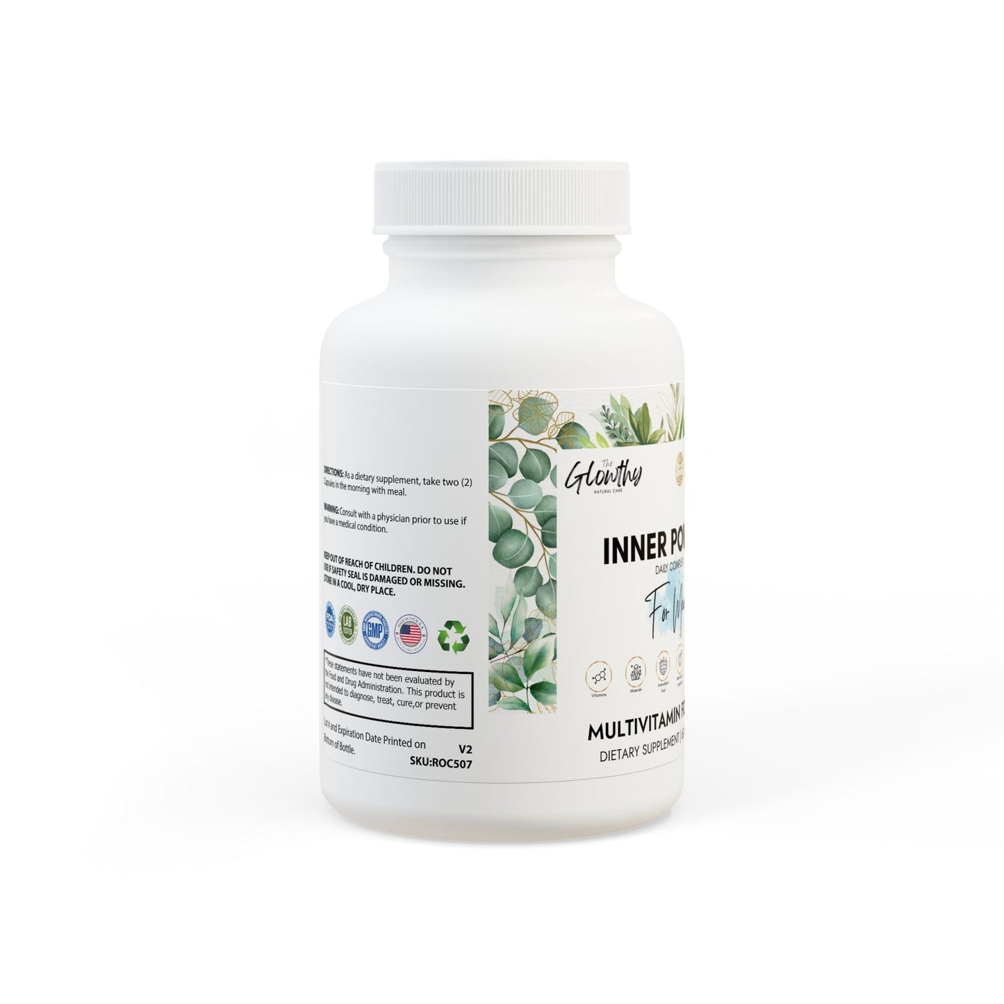 Multivitamin for Men Supplement INNER POWER Designed to bridge the nutritional gap in busy lifestyles by providing the perfect amount of vitamins, minerals, antioxidants. Supplement bottle, 60 capsules, designed to support men's health and energy metabolism.