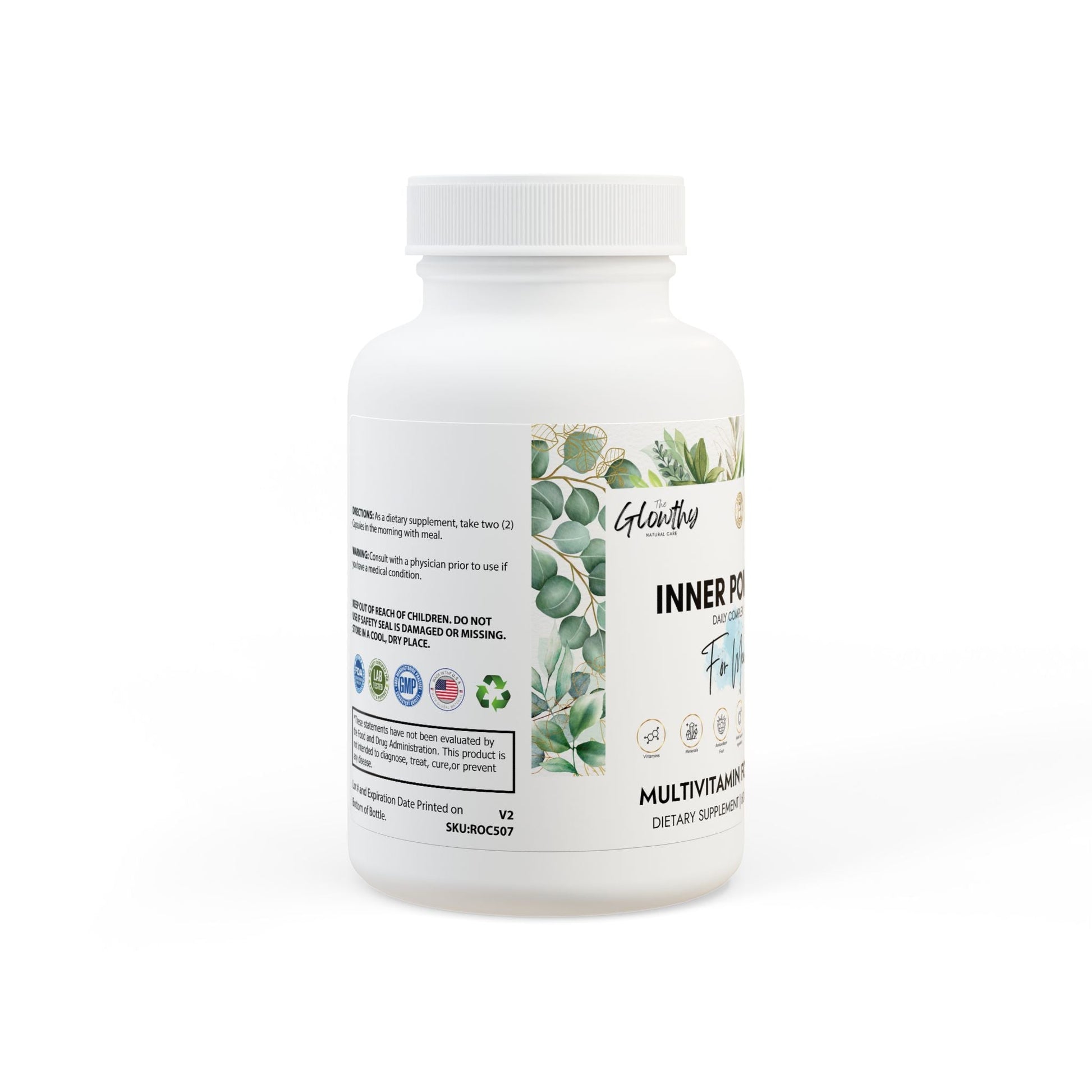 Multivitamin for Men Supplement INNER POWER Designed to bridge the nutritional gap in busy lifestyles by providing the perfect amount of vitamins, minerals, antioxidants. Supplement bottle, 60 capsules, designed to support men's health and energy metabolism.