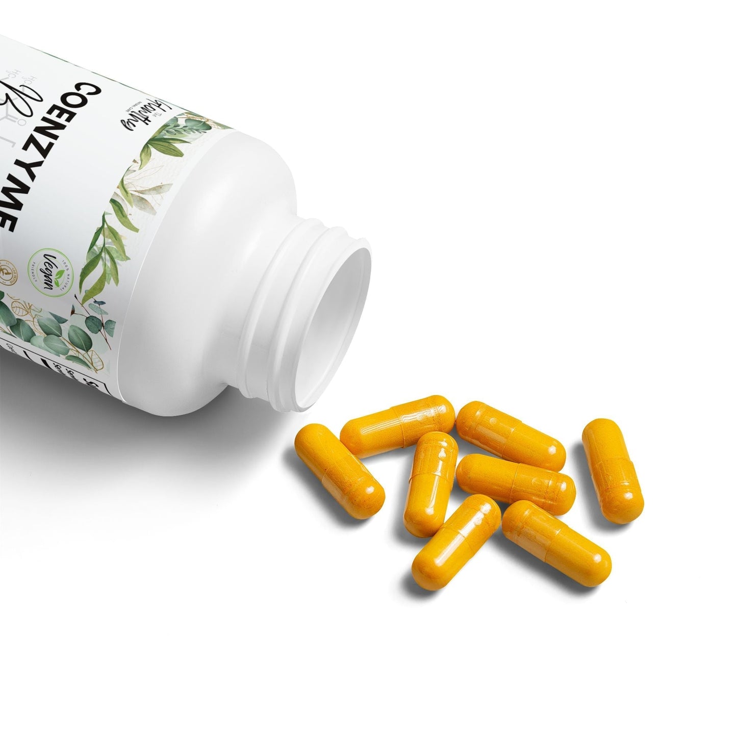 CoQ10 supplement COENZYME BOOST+ CoQ10 supplement bottle, 30 capsules, vegan-friendly, non-GMO, promoting antioxidant support, anti-aging