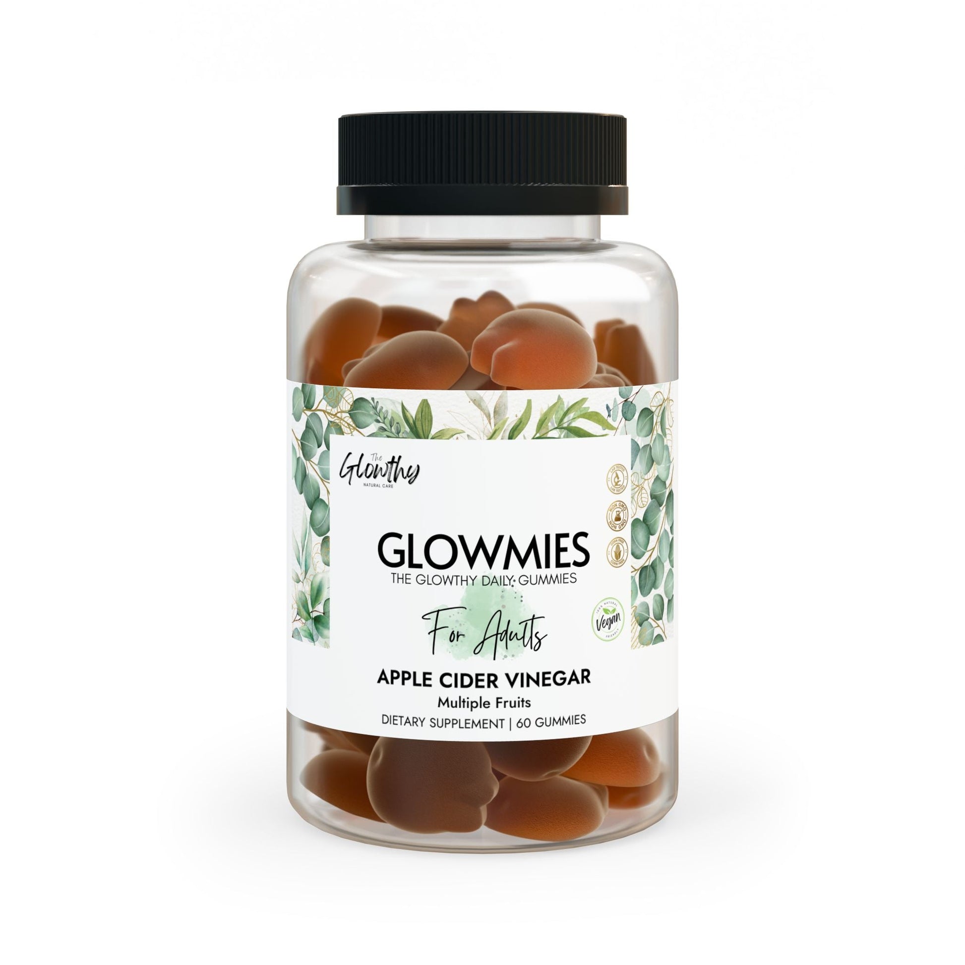 Apple Cider Vinegar Benefits with GLOWMIES Apple Cider Vinegar Gummies formulated to enhance metabolism, support gut health and naturally boost your energy, Gummies in a clear bottle (60 Gummies)
