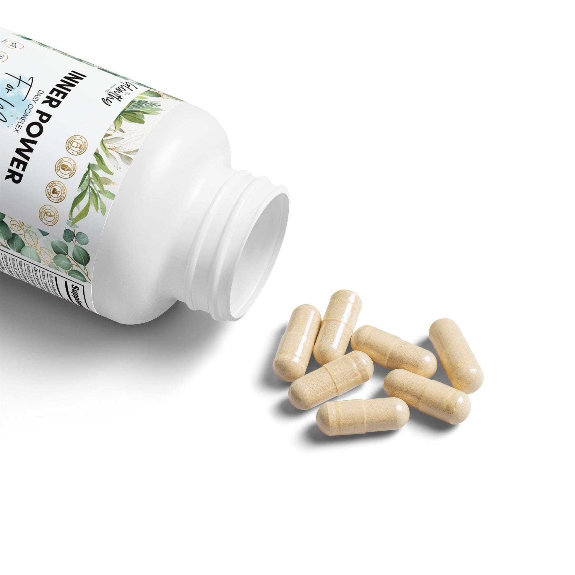 Multivitamin for Men Supplement INNER POWER Designed to bridge the nutritional gap in busy lifestyles by providing the perfect amount of vitamins, minerals, antioxidants. Supplement bottle, 60 capsules, designed to support men's health and energy metabolism.