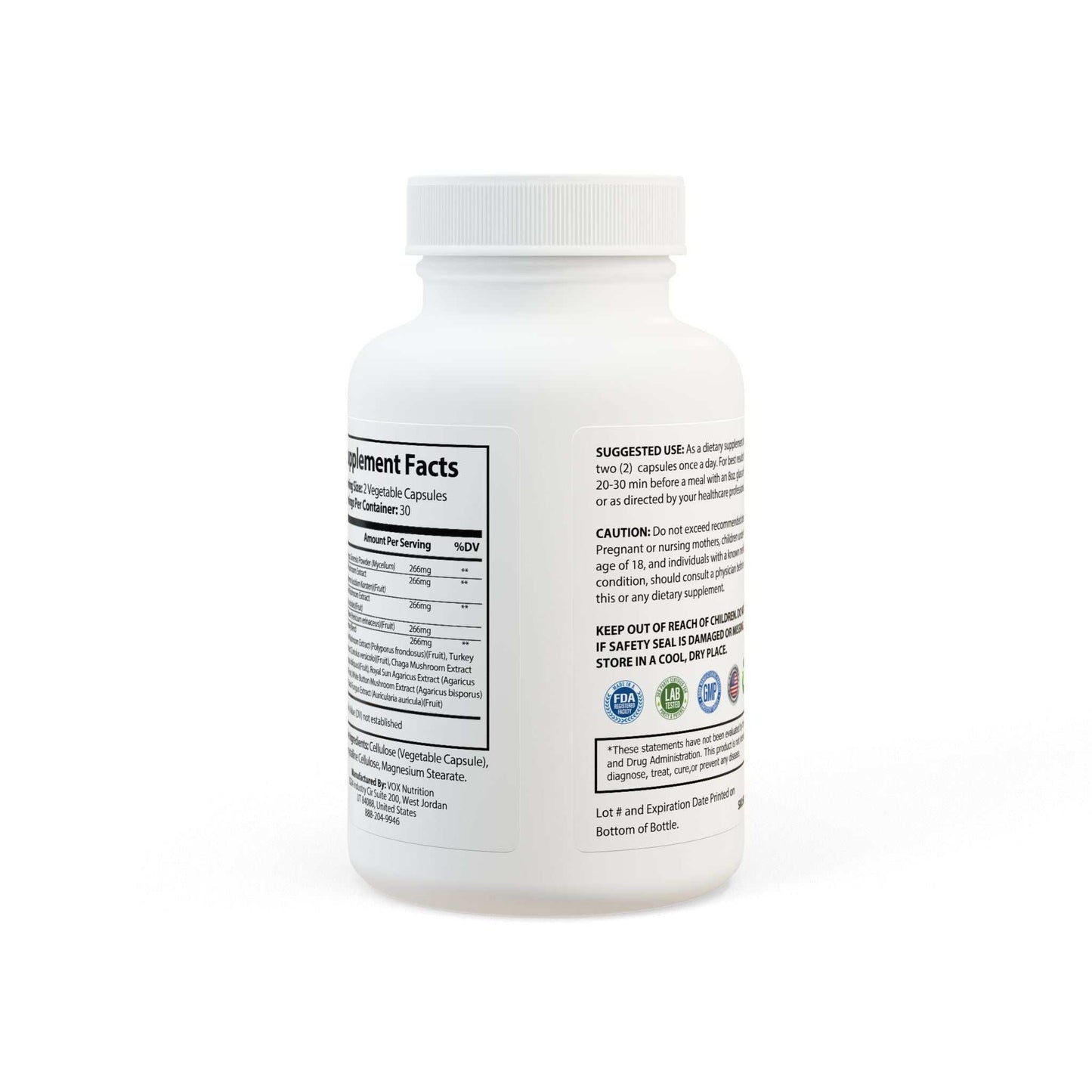 Mushroom Powder Benefits SUPERFOOD COMPLEX Mushroom Blend Supplement bottle with 60 capsules, featuring Cordyceps, Shiitake, and Lion's Mane for brain and energy support. Discover the Mushroom Powder Benefits. Power through your busiest days with focus, clarity, and natural energy. Your daily ally for enhanced vitality and wellness. 