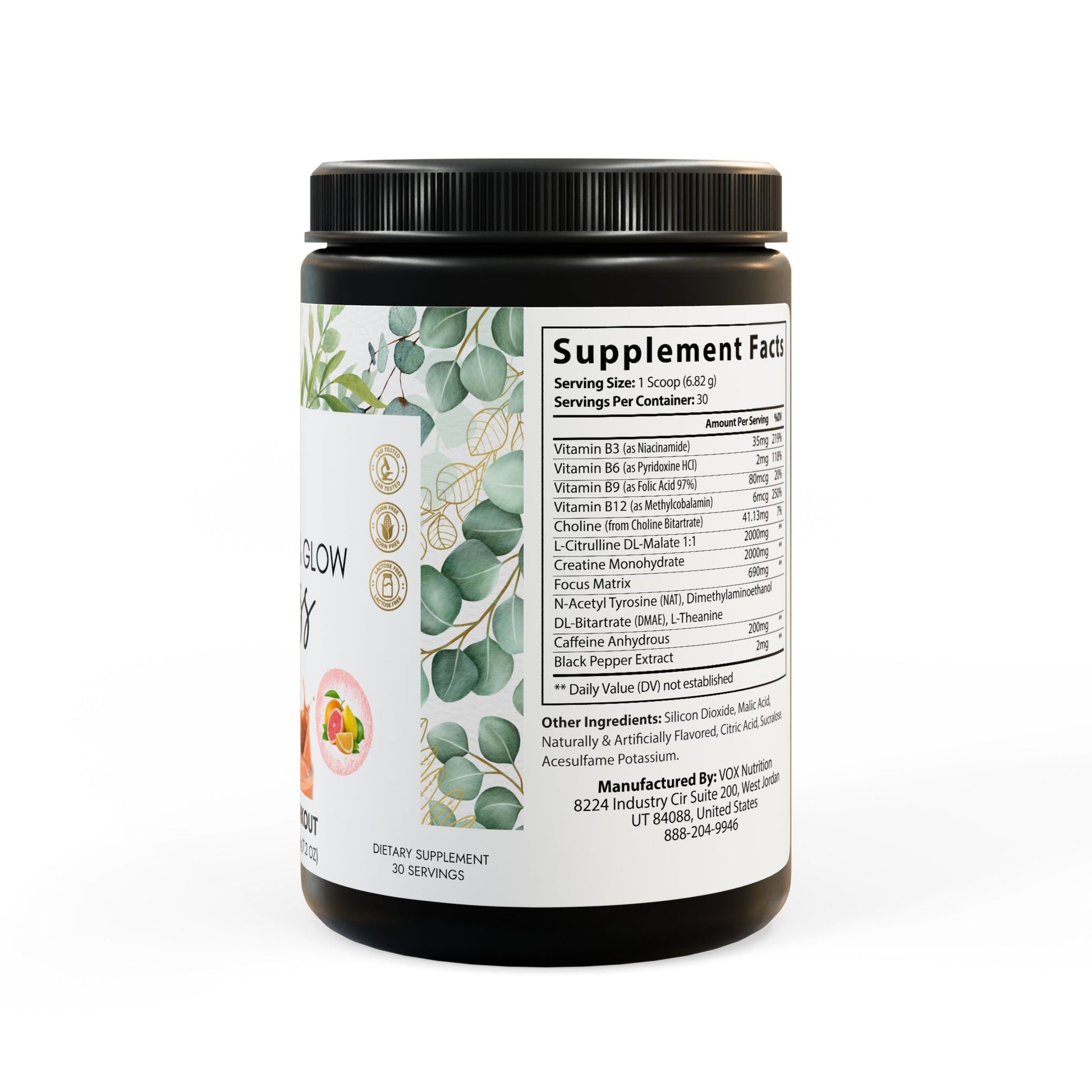 Pre-Workout Supplements - FITNESS & GLOW Fruit Punch, 204g container.