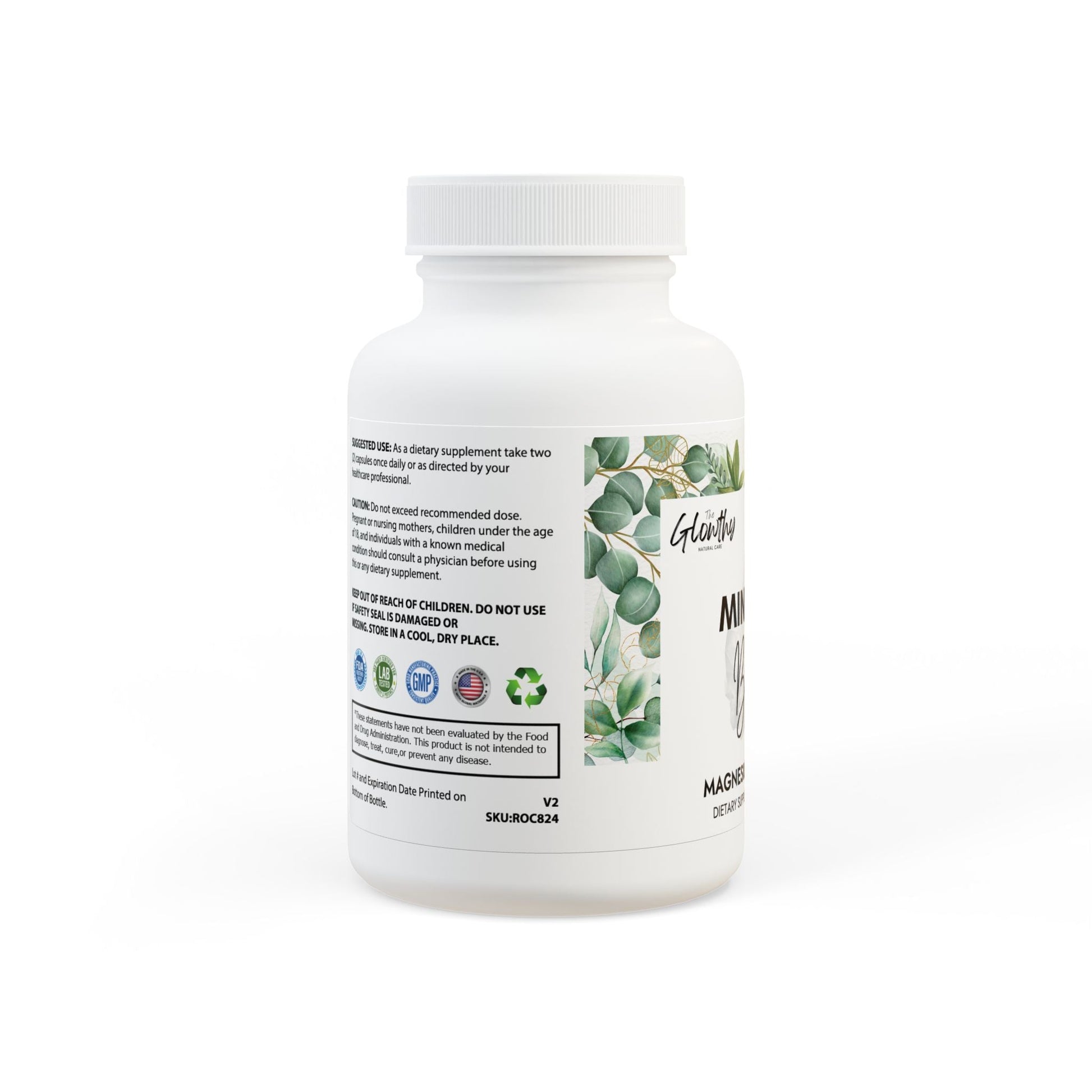 Magnesium Glycinate Supplement MINERAL BOOST+ Magnesium Glycinate Supplement, Natural boost dietary supplement​, bottle with 60 capsules, supports athletic performance, vegan-friendly and non-GMO.
