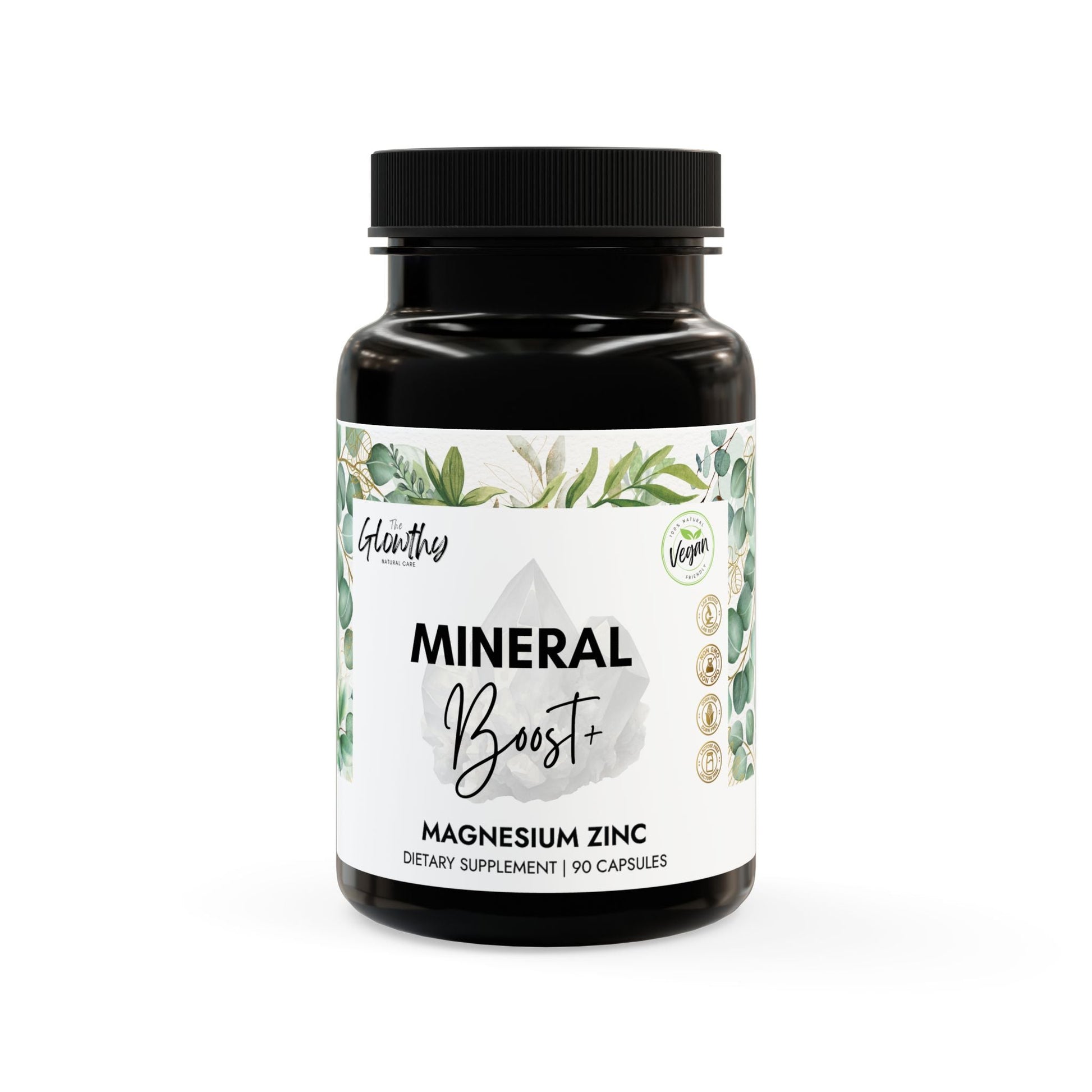 Magnesium Zinc Supplement MINERAL BOOST+ to boost Exercice Performance, bottle with 90 capsules supporting athletic performance and bodybuilding, vegan-friendly and non-GMO.