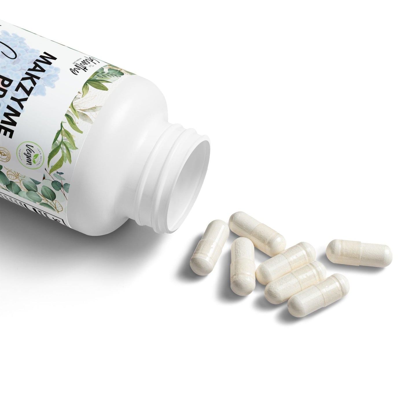 Digestive Enzyme Supplement MAKZYME-PRO™ COMPLEX  bottle with 60 capsules, supports digestion, non-GMO, vegan-friendly.