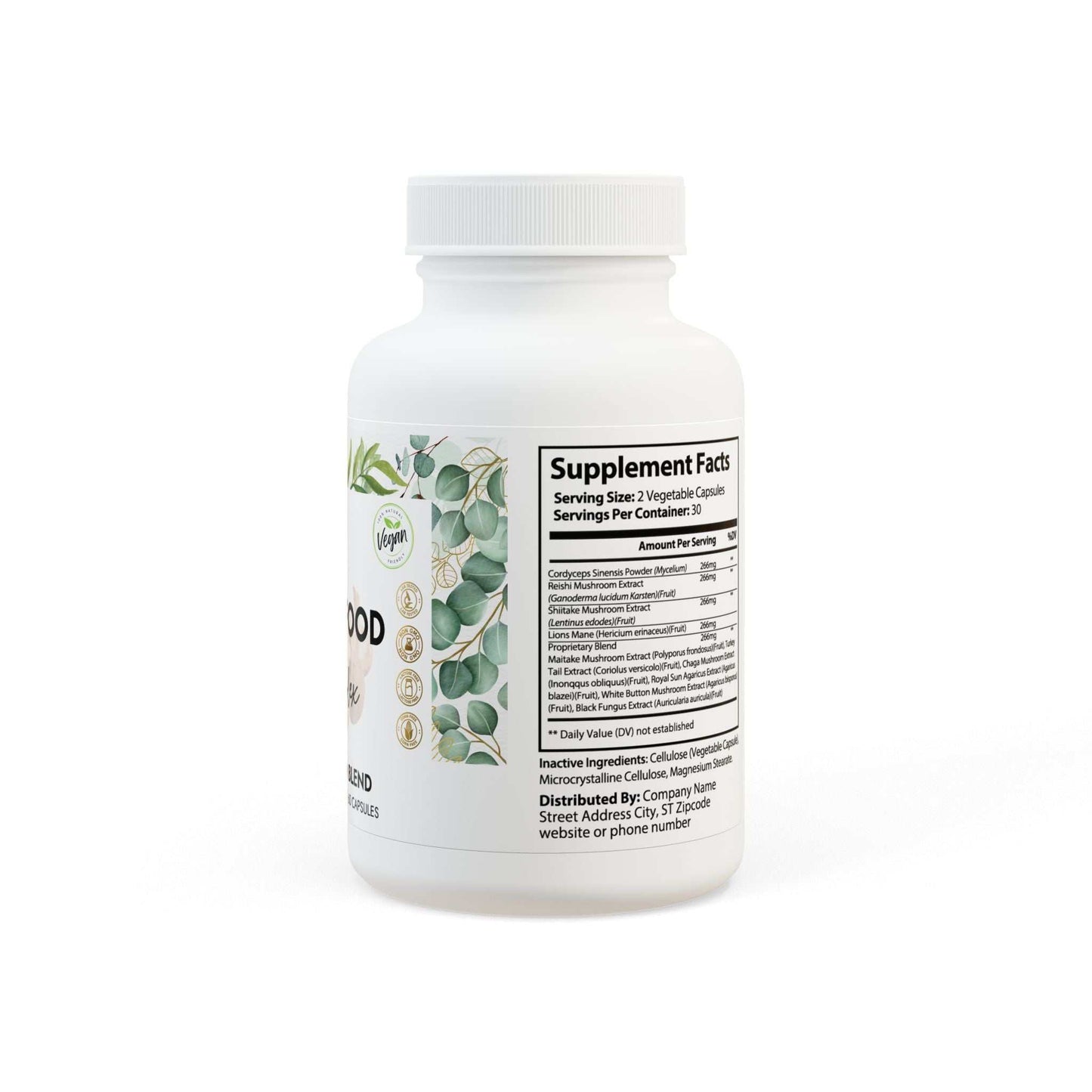 Mushroom Powder Benefits SUPERFOOD COMPLEX Mushroom Blend Supplement bottle with 60 capsules, featuring Cordyceps, Shiitake, and Lion's Mane for brain and energy support. Discover the Mushroom Powder Benefits. Power through your busiest days with focus, clarity, and natural energy. Your daily ally for enhanced vitality and wellness. 