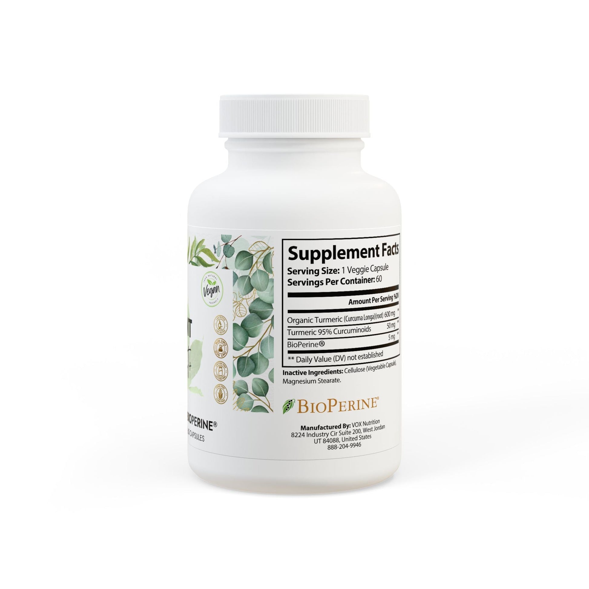 Turmeric with BioPerine Supplement PLANT BOOST+ Organic Turmeric with BioPerine supplement to enhance recovery, antioxidant support, and muscle function. Vegan, non-GMO, USA-made, 60 capsules.