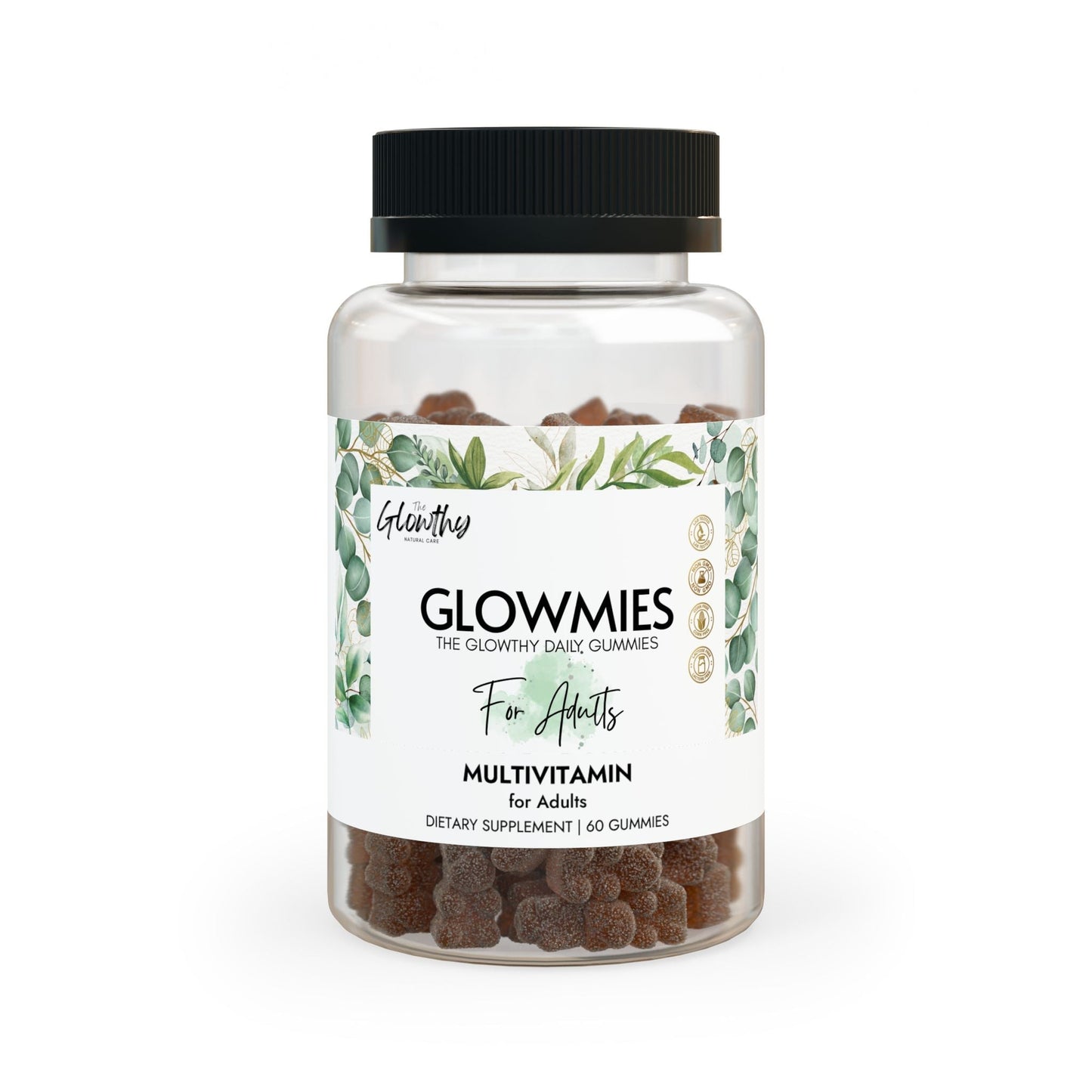Multivitamin Daily Gummies for adults GLOWMIES Multivitamin Gummies for Adults in a bottle, 60 gummies, deliver essential vitamins, minerals, and antioxidants that support energy, immunity, metabolism, and overall vitality. supports energy, hair health, non-GMO, corn-free, FDA and GMP certified.