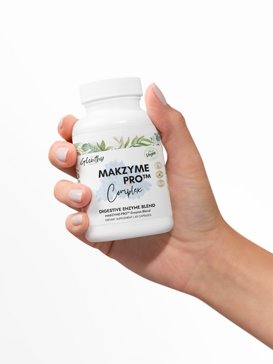 Digestive Enzyme Supplement MAKZYME-PRO™ COMPLEX  bottle with 60 capsules, supports digestion, non-GMO, vegan-friendly.