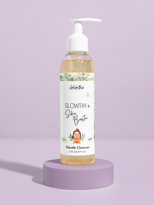 GLOWTHY+ SKIN BOOSTER Gentle Face and Body Cleanser, 6oz bottle with pump, ideal for sensitive skin.