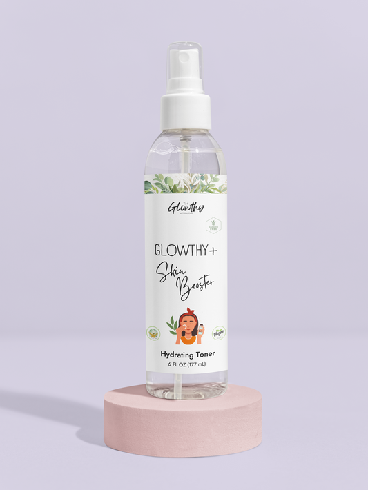 GLOWTHY+ SKIN BOOSTER Hydrating Toner in 6oz clear bottle, best toner for dry skin.