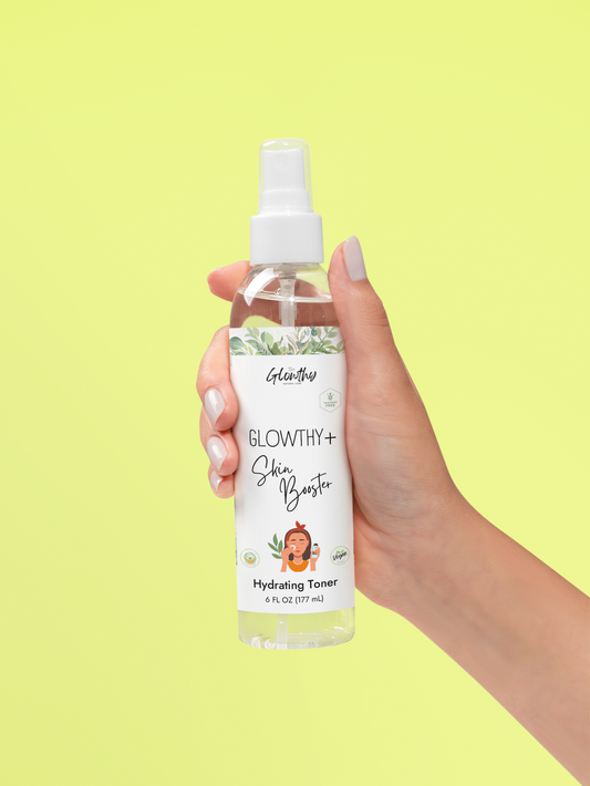 Hydrating Toner for dry skin in 6oz clear bottle, GLOWTHY+ SKIN BOOSTER best toner for dry skin.