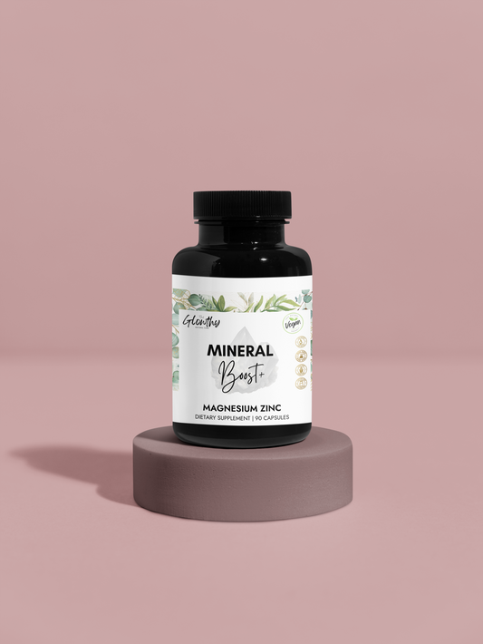 Magnesium Zinc Supplement MINERAL BOOST+ to boost Exercice Performance, bottle with 90 capsules supporting athletic performance and bodybuilding, vegan-friendly and non-GMO.