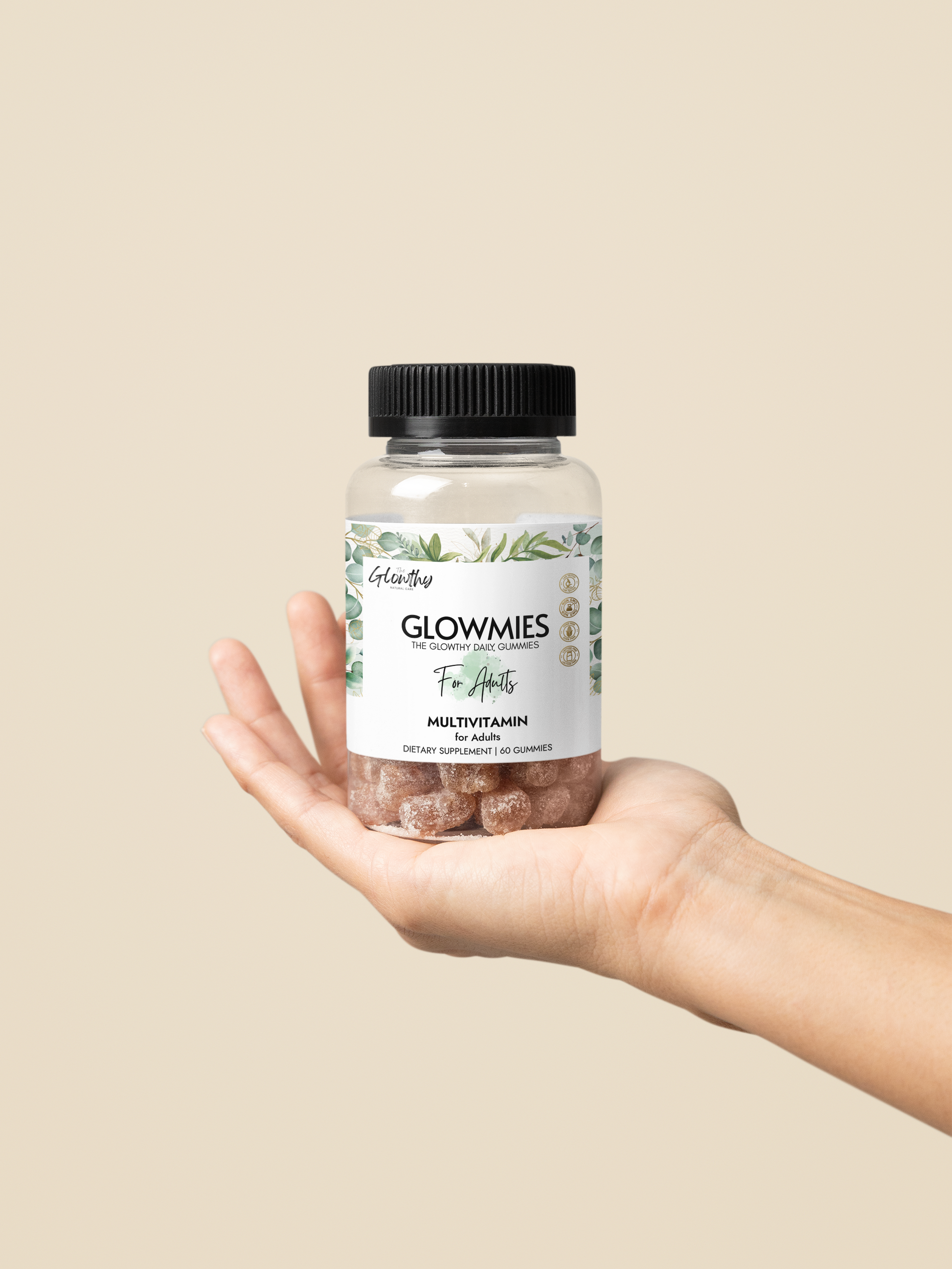 Multivitamin Daily Gummies for adults GLOWMIES Multivitamin Gummies for Adults in a bottle, 60 gummies, deliver essential vitamins, minerals, and antioxidants that support energy, immunity, metabolism, and overall vitality. supports energy, hair health, non-GMO, corn-free, FDA and GMP certified.