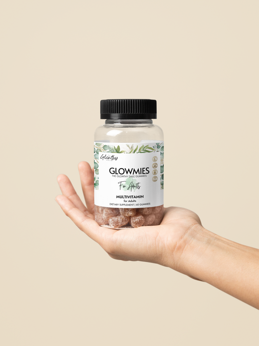 Multivitamin Daily Gummies for adults GLOWMIES Multivitamin Gummies for Adults in a bottle, 60 gummies, deliver essential vitamins, minerals, and antioxidants that support energy, immunity, metabolism, and overall vitality. supports energy, hair health, non-GMO, corn-free, FDA and GMP certified.
