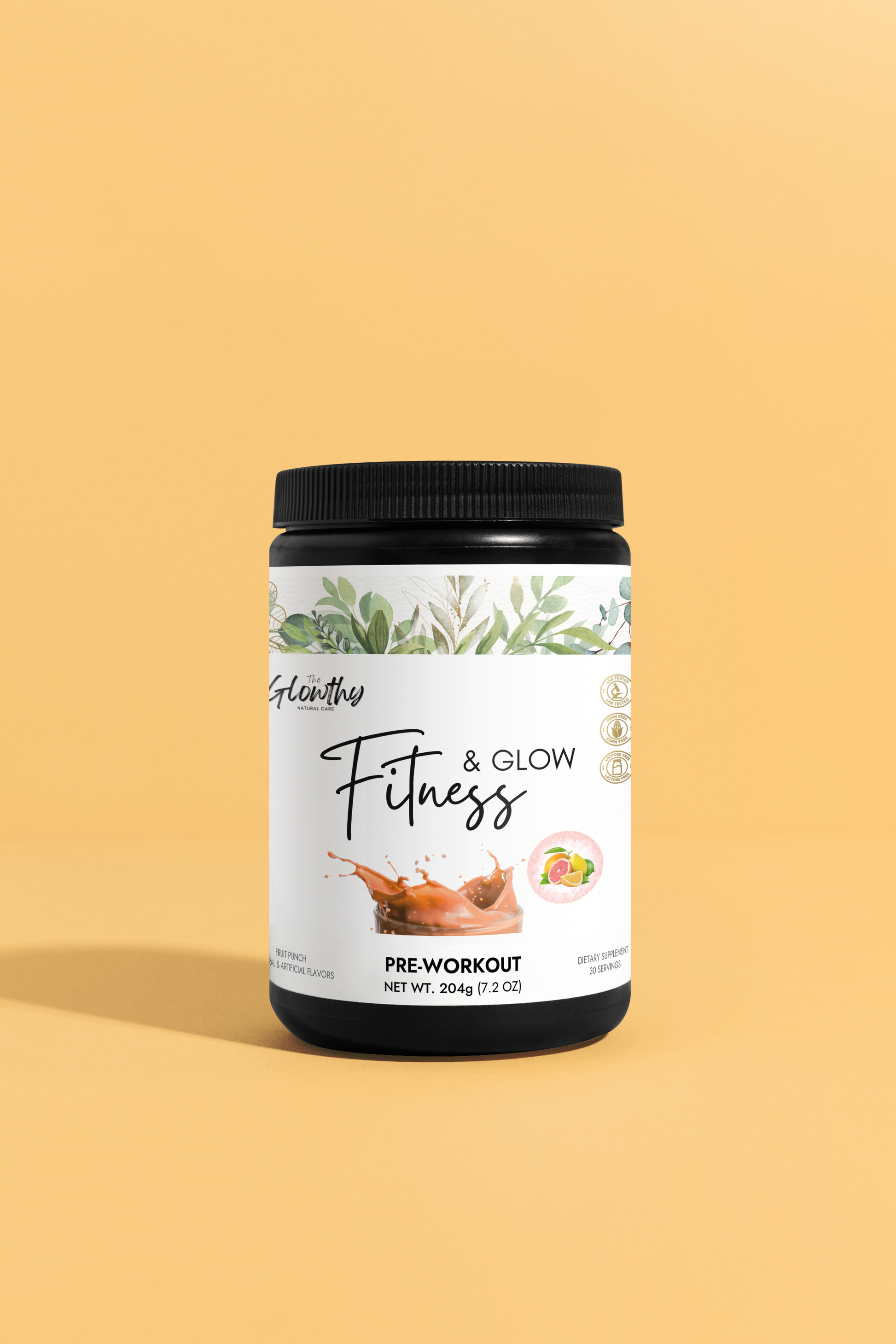 Pre-Workout Supplements - FITNESS & GLOW Fruit Punch, 204g container.